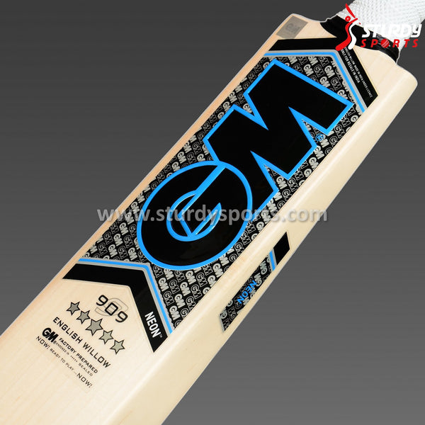 GM Neon 909 Cricket Bat - Size 3 - English Willow - Youth / Boys - GM - Sturdy Sports